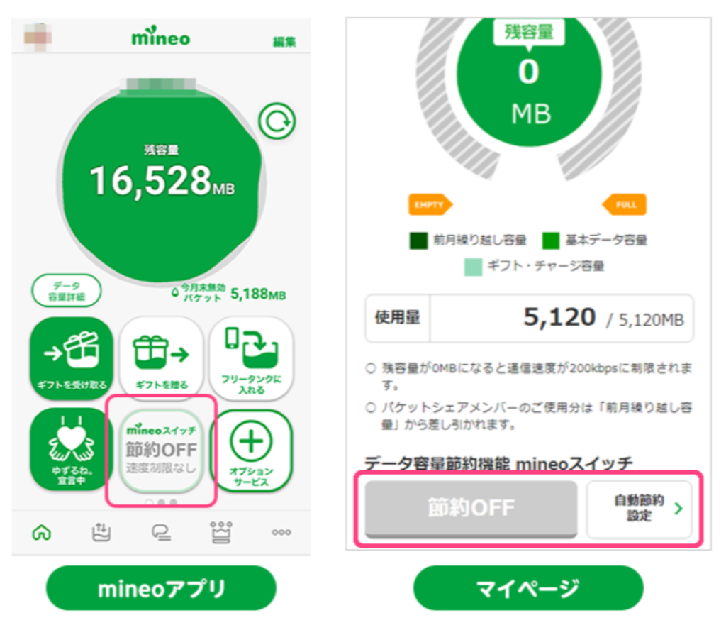 mineoスイッチONOFF